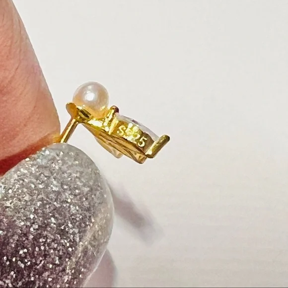 Birdie Pearl Marquise Clear Crystal CZ 18k Gold Plated S925 Pierced Earring 1pc - Picture 7 of 9
